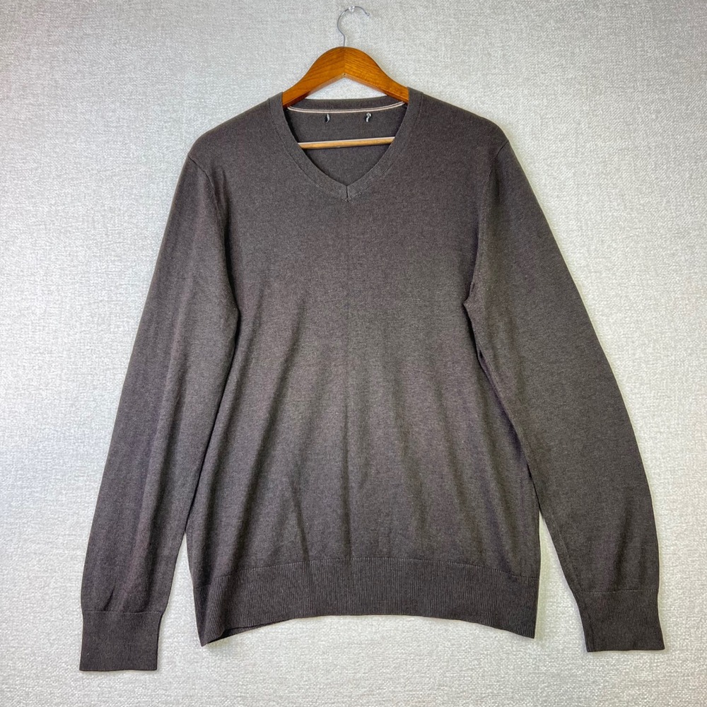 Banana Republic Brown Silk Cashmere Mens Size Large V-Neck Sweater Quiet Luxury